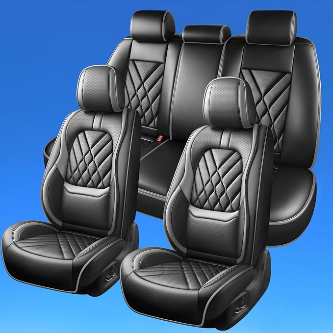 Fit Frontier Car Seat Covers Compatible with Nissan Frontier 2009-2025 2026-Premium Leather,Waterproof,Breathable,Airbag Compatible &All-Weather Seat Cushion Protecto(5 Seats Full Set,Grey)