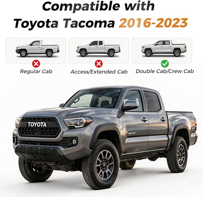 Coverado Tacoma Seat Covers Full Set, Faux Leather Seat Covers Custom Fit for 2016-2023 Toyota Tacoma Double/Crew Cab Base Prerunner SR5 Limited TRD Sport Interior Covers (Blue Line)