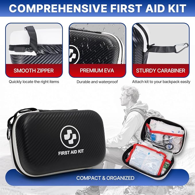 315 Piece Emergency Kit – Waterproof Hard Shell EVA First Aid Kit for Home, Car, Camping, Hiking, Travel, Office & Outdoor Emergencies(Black/White)