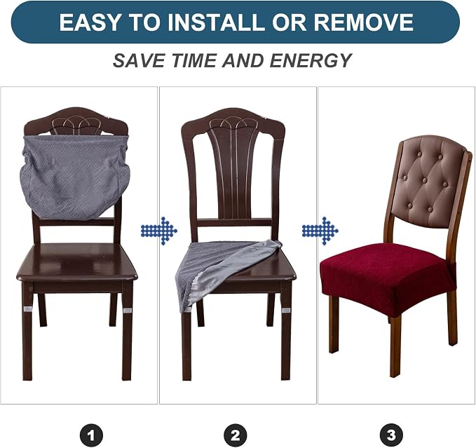 Removable and Washable Seat Covers for Dining Room Chairs Set of 2 - Waterproof Stretch Chair Seat Slipcovers, No Back Covers