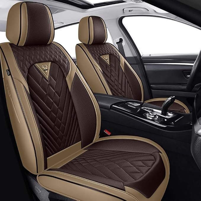 Fit for Toyota 4Runner Seat Covers 2001-2026,Premium Leather, 360° Full Protection, Thick Padding & Memory Foam, Waterproof & Stain-Resistant Car Seat Cover Front Set (2 Seat,Brown&Beige)