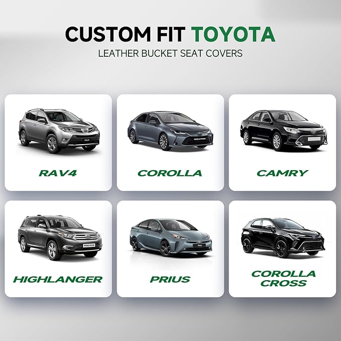 GIANT PANDA Front Car Seat Covers Custom Fit for Toyota Rav4 Camry Highlander Corolla Prius Corolla Cross Venza Avalon, Faux Leather Bucket Seat Covers, (Black + Gray/Grey) 2-Pack