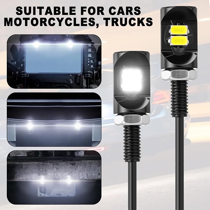 Frienda 4 Pcs License Plate Light 12v LED Motorcycle License Plate Light Waterproof Tag Screw Bolt Lamp Black Aluminium Bulb Holder Legal for Car Truck Motorcycle Bike Rv Atv Holder (2 Smd)