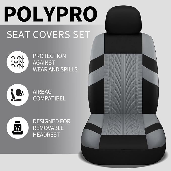 Pariitadin Car Seat Covers Full Set, Washable and Breathable Premium Cloth Automotive Vehicle Seat Cover for Car Interior, Universal Fit for Most Cars, Sedan, Truck, SUV(Black/Gray)