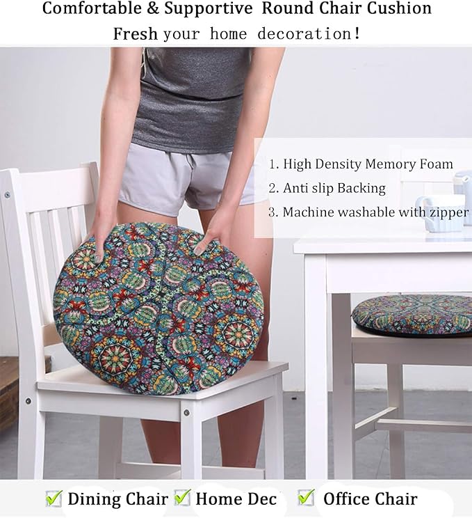 Sigmat Memory Foam Seat Cushion Anti-Slip Soft Round Stool Cushion Chair Pad 15 Inch Floral