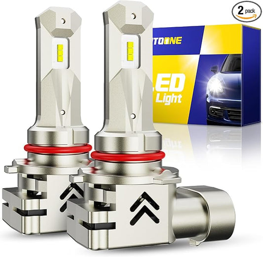 AUTOONE Upgraded 9005/HB3 LED Light Bulbs, 600% Ultra Brightness, 6500K Cool White 1:1 Halogen Size Replacement, 60000Hrs Long Service Life with Turbo Fan, Plug and Play, Fog Lamps, Pack of 2