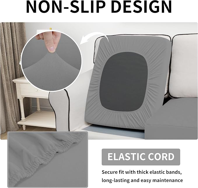 Easy-Going Waterproof Loveseat Cushion Covers, Non-Slip Leakproof Sofa Seat Cushion Slipcovers, Quilted and Stretch Furniture Protector for Dogs, Pets (2-Piece Loveseat Cushion, Grey)