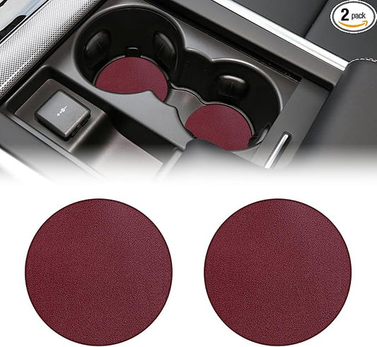 Car Cup Holder Coaster, Leather Anti-Slip Auto Cup Holder Insert Coaster, Shockproof Waterproof Drink Mat, Universal Vehicle Interior Decoration Accessories for Cars, Trucks, SUVs (Wine Red)
