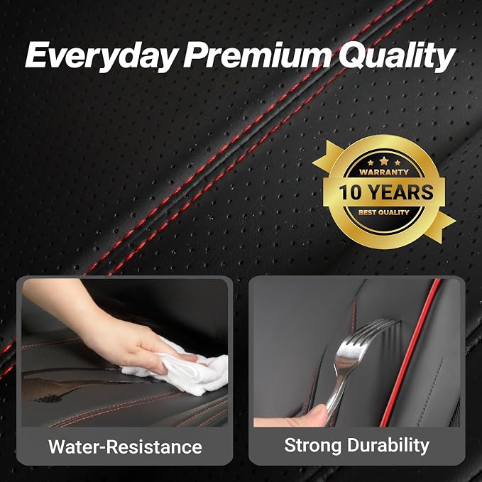 Coverland Custom Truck Car Seat Covers Front Seats for [2004-2011 Ford Ranger Super Cab Bucket Seats] - Protector Water Resistant Leather Memory Form Seat Cushion [Front - Black with Red Stitching]