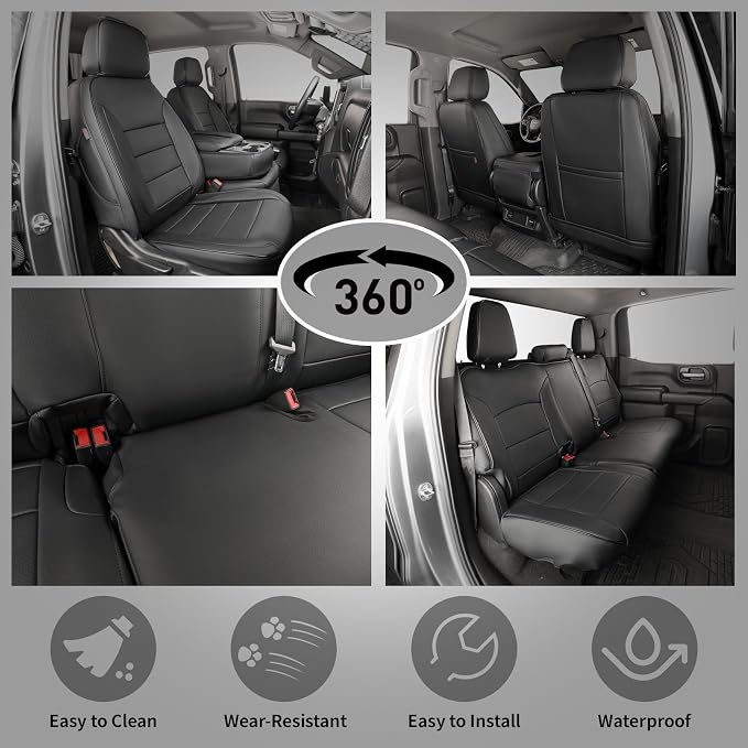 EKR Silverado Seat Covers Custom Fit for (Crew Cab) 2019-2026 Chevrolet Silverado 1500/1500 Limited/HD 2500/3500, Rear Row W/No Armrest,Faux Leather(Black)
