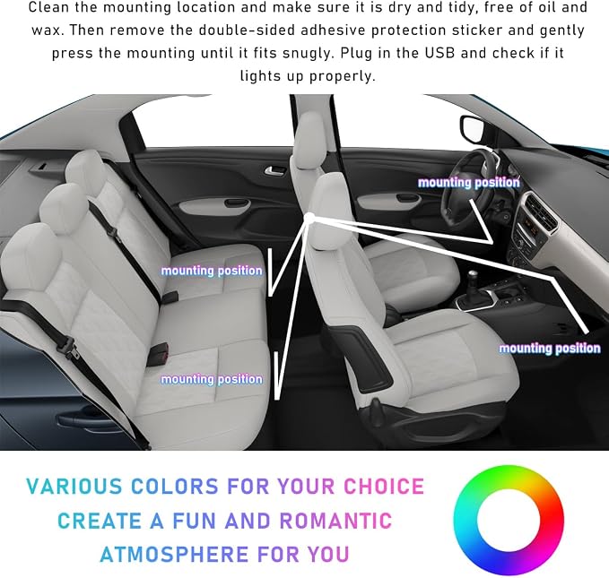 Ohleats Car LED Strip Light, 48 LED RGB Auto Interior Atmosphere Lights, Cigarette Lighter Under Dash Ambient Night Light, Interior Lamp Lighting Kit (Orange, USB)
