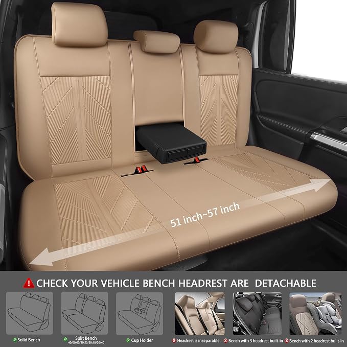 CAR PASS Waterproof Car seat Covers Full Sets Neoprene Wetsuit, All-Weather Non-Slip Durable, Universal Fit for SUV Sedans Trucks Vans Automotive, Armrest Airbag Compatible, 3D Emboss All Beige
