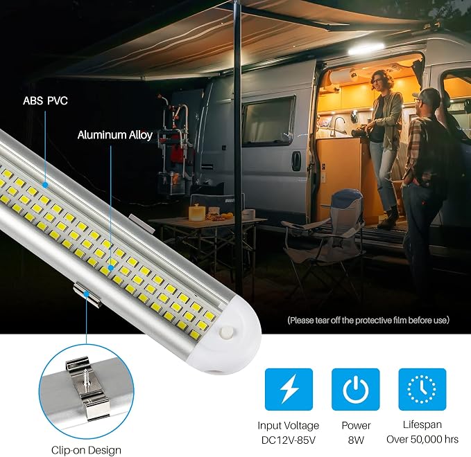 CT CAPETRONIX 12v LED Interior Light Bar, 120LEDs 1500LM 8W DC 12 Volt led Strip Lights with ON/Off Switch, for Enclosed Cargo Trailer, Car RV Van Truck Lorry Camper Boat Caravan Motorhome (6Pack)