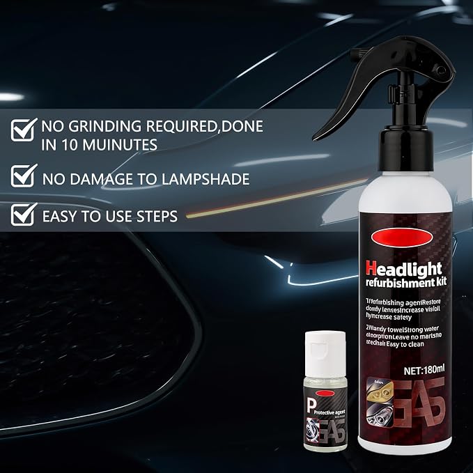 Headlight Restoration Kit, Headlight Cleaner and Restorer Kit, Upgrade Automotive Headlamp Restoration Fluid Kit Removing Yellowing Oxidized