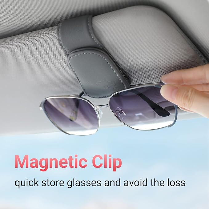 Sunglass Holder for Car Sun Visor Sunglasses Clip Car accessories -Gray | sun visor organizer, ticket card clip, eyeglass sunglasses holder, one-handed magnetic, anti-scratch, car stuff for women men
