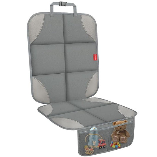 Car Seat Protector for Child Car Seat, Waterproof Durable 600D Fabric Car Seat Cover with Thickest Padding, Seat Protector Under Baby Car Seat with Non-Slip Backing Mesh Pockets for Baby and Pet