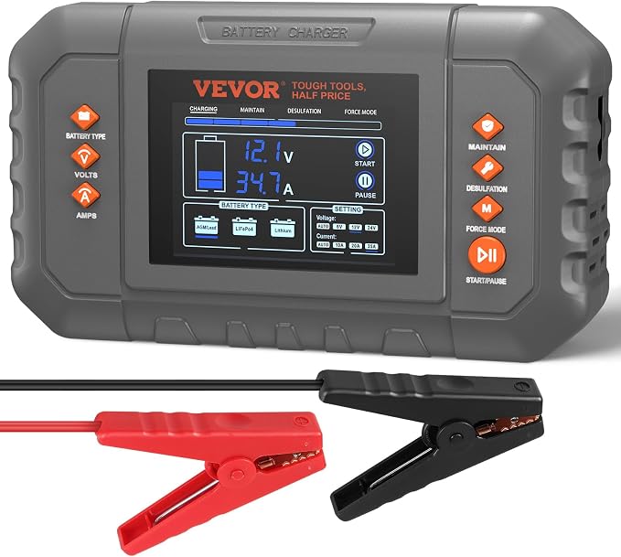 VEVOR Smart Battery Charger, 35-Amp, Lithium LiFePO4 Lead-Acid (AGM/Gel/SLA) Car Battery Charger with LCD Display, Trickle Charger Maintainer Desulfator for Boat Motorcycle Lawn Mower Deep Cycle