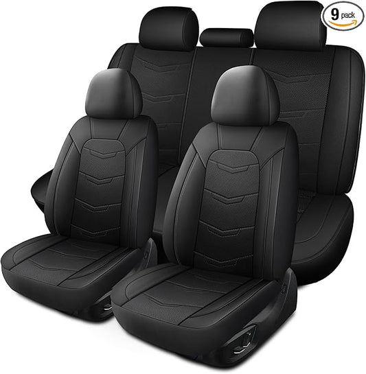 HChengkikz Car Seat Cover, Breathable and Sporty (Black) | Leather, Universal Fit for Most SUVs, Cars, Sedans, Trucks, Airbag Compatible, Easy to Install