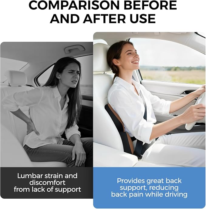 BEBAS Ergonomic Memory Foam Lumbar Support Pillow for Car, Coffee | Zoned Pressure Relief for Back Support, Lumbar Cushion with Fixed Ring, Breathable Washable Cover, Fits for Driving & Office