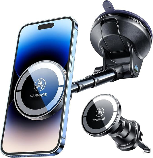 【Military-Grade】VANMASS for MagSafe Car Mount【Upgraded Strongest Magnetic&Suction】Phone Holder Cell Stand for Dashboard Windshield Vent, Tesla Truck Cradle for iPhone 17 Pro Max 16 15 14 13 12 Android
