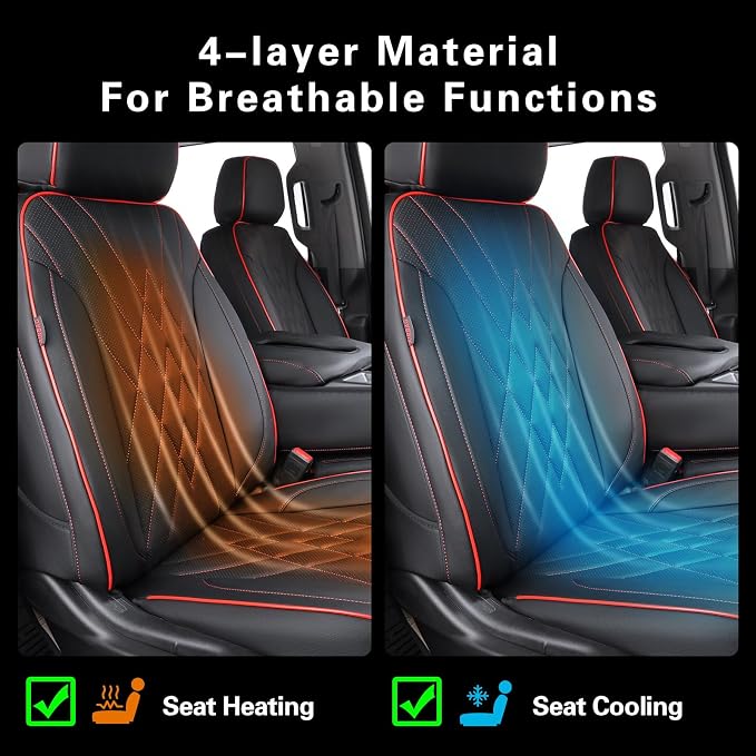 EKR Silverado Seat Covers Custom Fit for (Double Cab) 2014-2018 Chevrolet Silverado 1500 & HD 2500/3500 LT/LTZ/Custom,Leather Car Seat Cover Full Set,Faux Leather(Black with Red Trim)