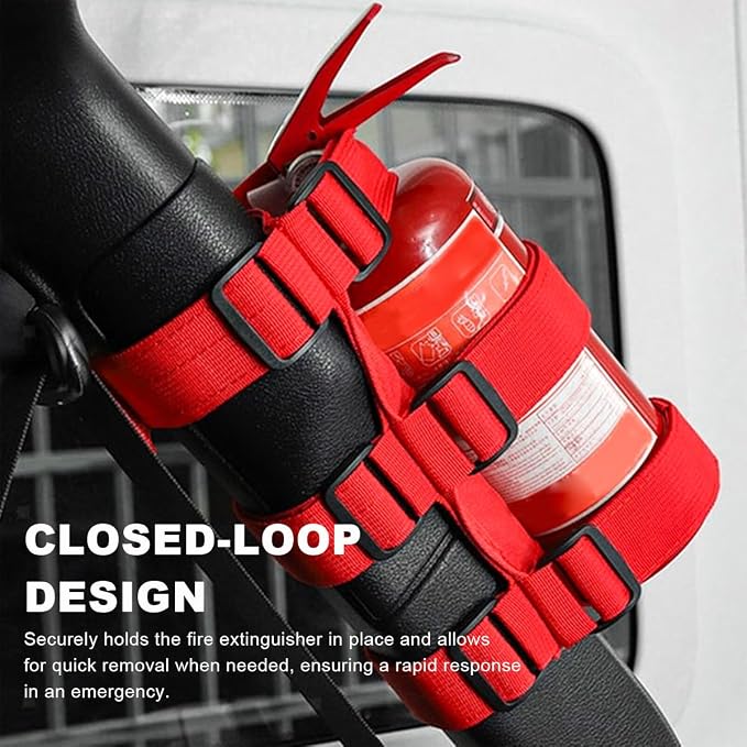 Ohleats Roll Bar Fire Extinguisher Holder, Adjustable Fire Extinguisher Mount Strap with American Flag Pattern, Car Accessories Fixed Belt for Wrangler JK JKU TJ CJ Gladiator (Red-2PCS)