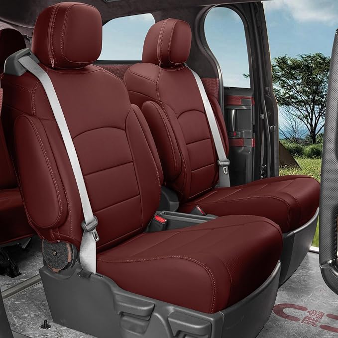 coverdream Leather Seat Covers for Toyota Sienna 2021–2026 XSE/XLE/Limited/Platinum/Woodland,7-Passenger,2nd Row w/No Leg Rest,Custom Fit Full Set Waterproof Seat Protector,Wine Red