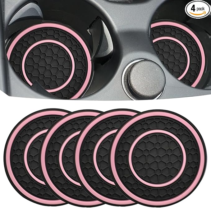 Car Cup Coaster Universal Automotive Waterproof Non-Slip Cup Holders Sift-Proof Spill Holder Car Interior Accessories 4 Pack Black & Pink