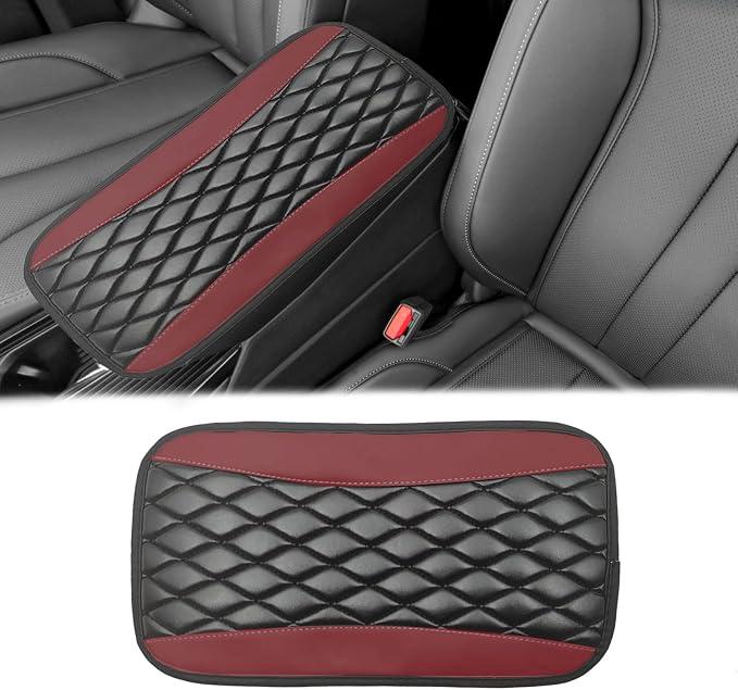 Car Center Console Cover, Universal Leather Waterproof Armrest Seat Box Cover Protector, Comfortable Car Decor Accessories Fit for Most Cars, Vehicles, SUVs-Wine Red