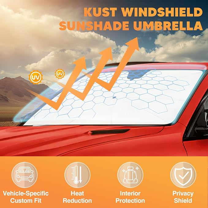KUST Sun Shade Umbrella for 2014-2018 Chevy Chevrolet Silverado/GMC Sierra 1500 2500HD 3500HD | Custom Fit Windshield Sunshade | Foldable Sunshade with Bendable Handle | Blocks Heat & UV Rays