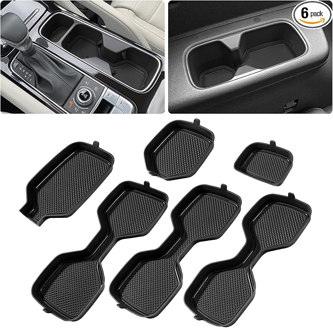 Cup Holder Coaster for Kia Telluride Accessories 2020-2022 2023 2024 2025 | 3D Silicone Cup Holder Insert Mat, Non-slip Center Console Pad, Car Interior Accessories Decoration, Black Trim, 6pcs Kit