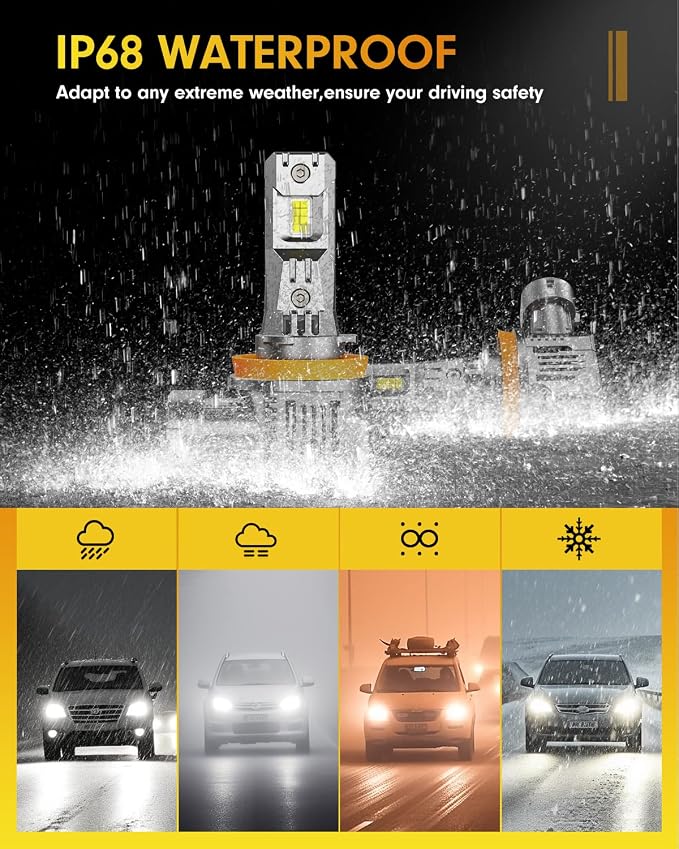 Termitor 9005/HB3 H11/H8/H9 LED Bulbs Combo, 𝟮𝟬𝟬,𝟬𝟬𝟬𝗟𝗠 H11 9005 Combo Bulbs, Brightest-Gen 6500K White, True 1:1 Mini,10 Years Lifespan, Plug & Play(Pack of 4)