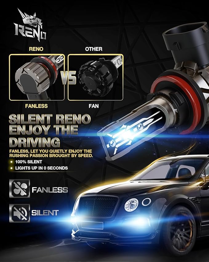 RENO 9005 H11 Bulb Combo, H11 9005 Fog Bulbs Fanless 6500K 800% Brighter 9005 H11 Light Bulbs Auxiliary Fog 52000LM Plug and Play, 4 Pack