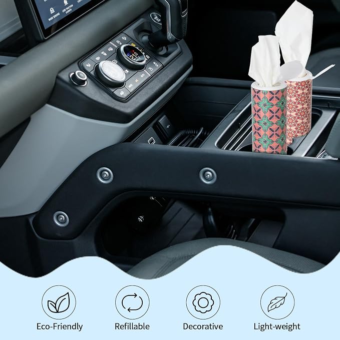 Carson Works Car Tissues Holder 4 Packs Round Car Tissues Cylinder Fit for Car Cup Holder, Home Small Tissue Dispenser with Facial Tissues for Travel Car Bathroom Office