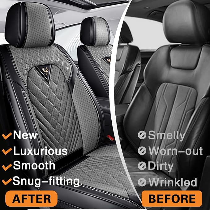 Fit for Toyota Corolla Seat Covers 2001-2026,Nappa Leather, 360° Full Protection, Thick Padding & Memory Foam, Waterproof & Stain-Resistant Car Seat Cover Front Set (2 Seat,Black&Gray)