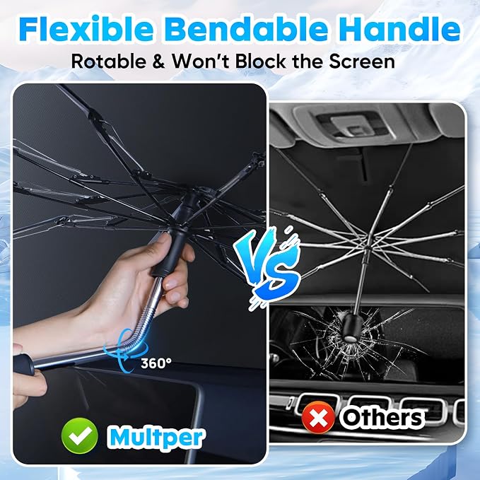 Car Windshield Sun Shade Umbrella, Foldable Windshield Sunshade Front Cover with UV Block, 360°Rotation Bendable Front Window Heat Insulation Protection for Auto Windshield Covers - 56.3"x33.9"
