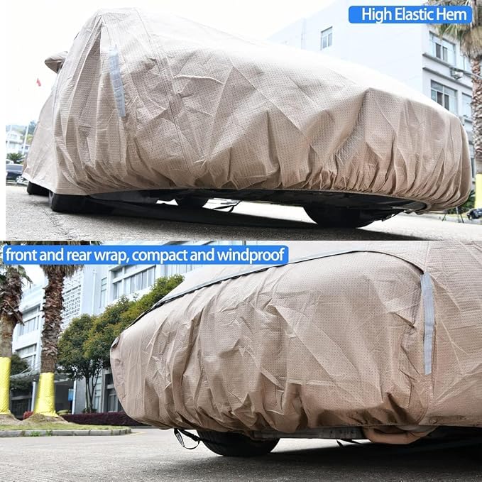 Tecoom Thick Shell Car Cover Waterproof All Weather for Automobiles, Full Exterior Covers with Invisible Zippered Mirror Pockets Wind Uv Hail Protector Universal Fit AudiR8 (173-182 Inches)