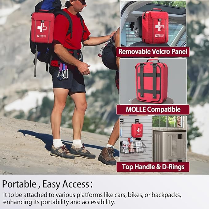 First Aid Trauma Kit,Comprehensive First Aid Kit with Labelled Compartments, Molle System Emergency Kits for Cars, Home, Office, Backpacking, Camping, Traveling, and Cycling-265 Piece