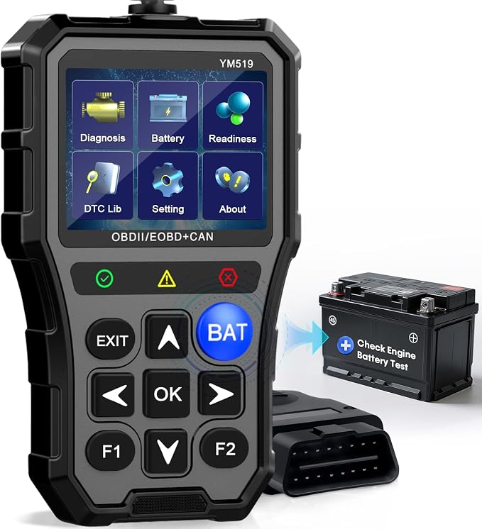 AMTIFO OBD2 Scanner with Battery Tester - Check Engine Light & Emissions Readiness, Plug & Play, Battery Health, Real-Time Date, Car Code Reader, Support All OBD II Vehicles
