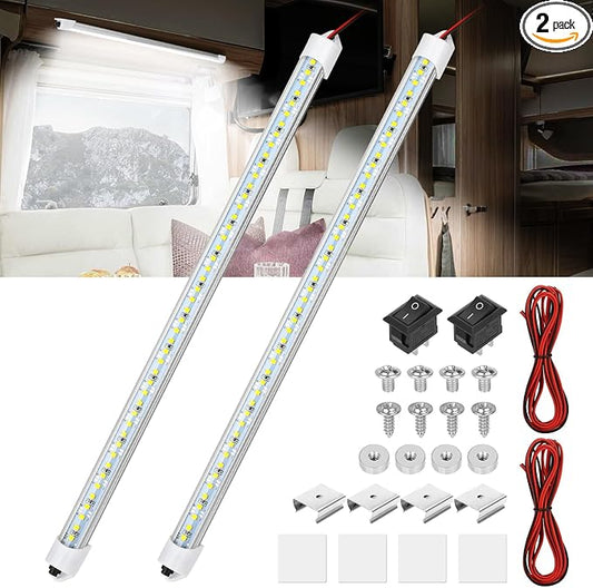 Linkstyle 2PC 12V LED Interior Light Bar 6500K 700LM with Switch for RV Van | 48 LEDs 3W low power use 30,000-hour lifespan slim aluminum housing magnetic adhesive screw mounting for trailers and boats