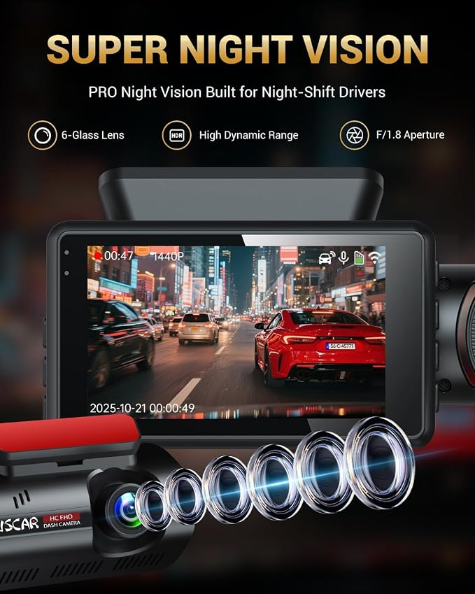 2.5K+1080P Dual Dash Cam Front and Inside, WiFi & GPS Dash Camera for Cars with 32G Card, IR Night Vision, 3" IPS Screen, Inside Car Camera for Taxi Driver, Support 256GB Max, App Control