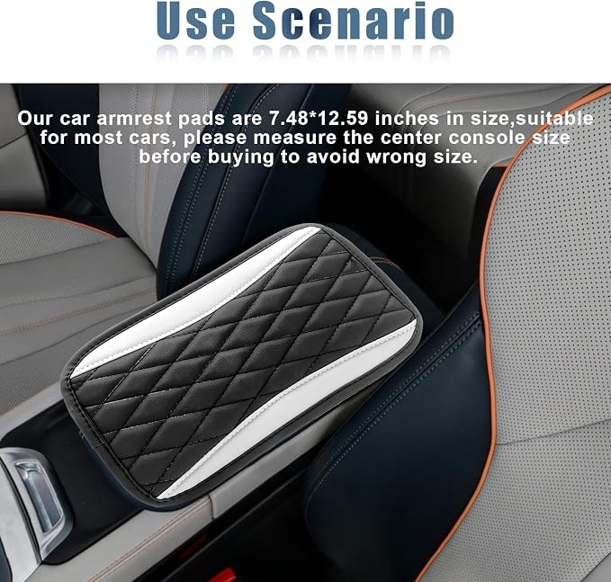 Car Center Console Cover, Universal Leather Waterproof Armrest Seat Box Cover Protector, Comfortable Car Decor Accessories Fit for Most Cars, Vehicles, SUVs-White