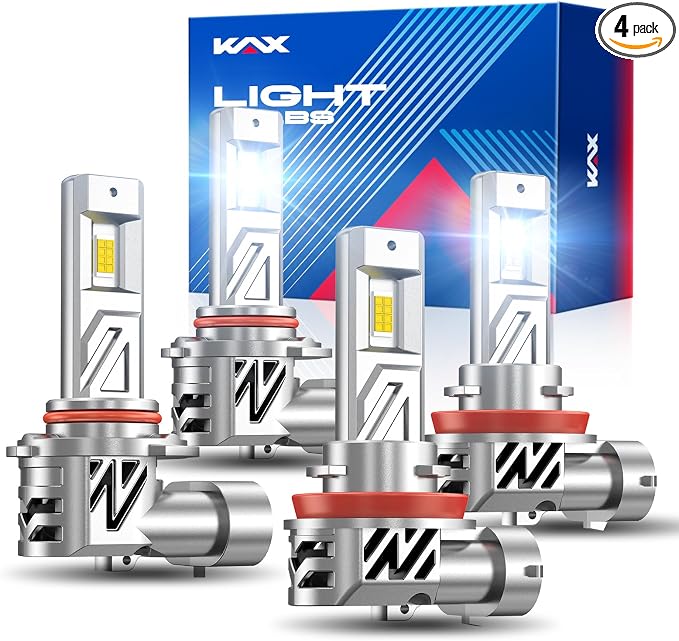 KAX 2026 Upgrade 15X Brightener 9005 H11 Led Bulbs Combo for Car Owners, 150000Lm for Drivers at Night, During Bad Weather, H9 H8 1:1 Real Size, 150000 Hours Lifespan, 99% Fit Vehicles, Pack of 4