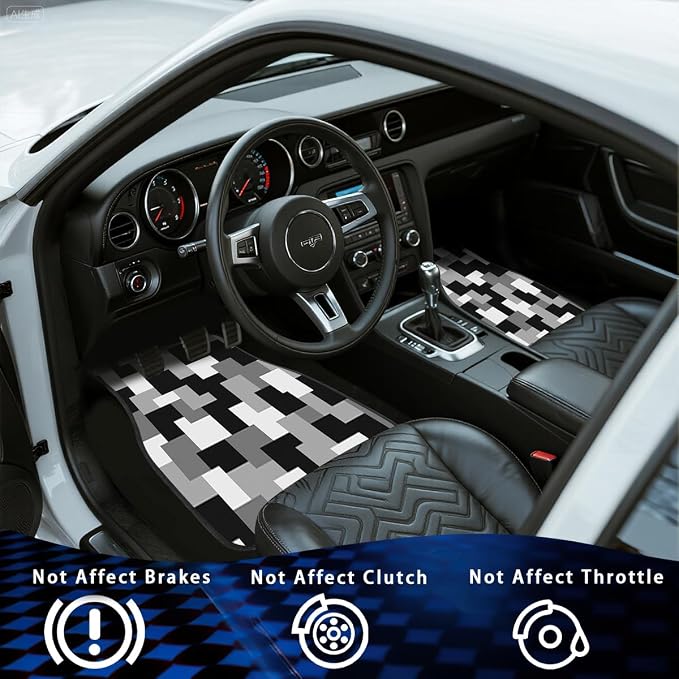White Grey Black Car Floor Mats Blocky Abstract Retro Pixel Carpet Front Rear Carpets Mat Decorative Car Floor Carpets Non-Slip Auto Car Accessories Universal Fit Car Accessories for Truck