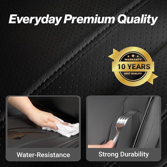 Coverland Custom Truck Car Seat Covers Front Seats for [2021-2026 Ford F150 Regular Cab Bucket Seats] - Protector Water Resistant Leather Memory Form Back Support Seat Cushion [Front-Black]