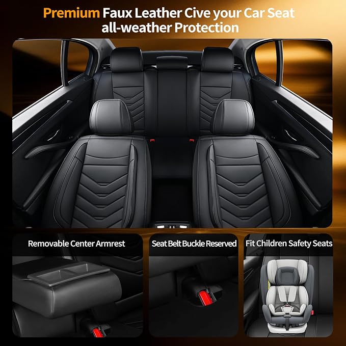 Fit Rogue Car Seat Covers Compatible with Nissan Rogue 2010-2024 2025 2026.Full Coverage Waterproof Leather,All-Weather Seat Cushion Protector-Easy Installation(Full Set, Black)