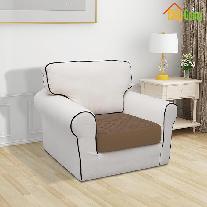 Easy-Going Waterproof Chair Cushion Cover, Non-Slip Leakproof Sofa Seat Cushion Slipcovers, Quilted and Stretch Furniture Protector for Dogs, Pets (1-Piece Chair Cushion, Brown)