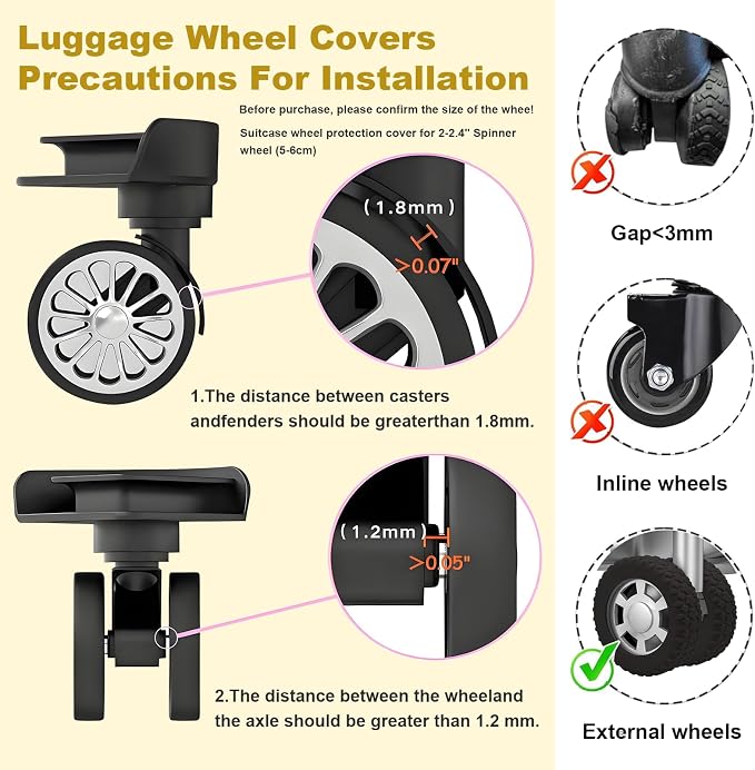 8PCS Silicone Luggage Wheel Covers for 2-2.4"Luggage Wheel Protector,Purple | Protective suitcase wheel sleeves for compatible carry-on luggage, daily travel rolling, and one 4x2 double-wheel suitcase.