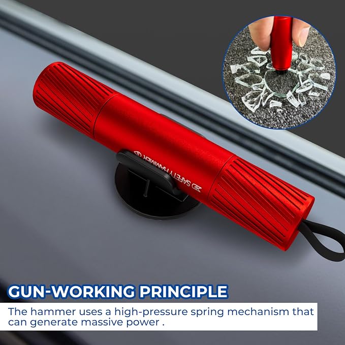 2 Pack Car Safety Hammer Car Window Breaker Seatbelt Cutter Emergency Escape Tool Car Glass Breaker for Land and Underwater Life-Saving Car Safety Kit Essentials Car Accessories (Red+Red)