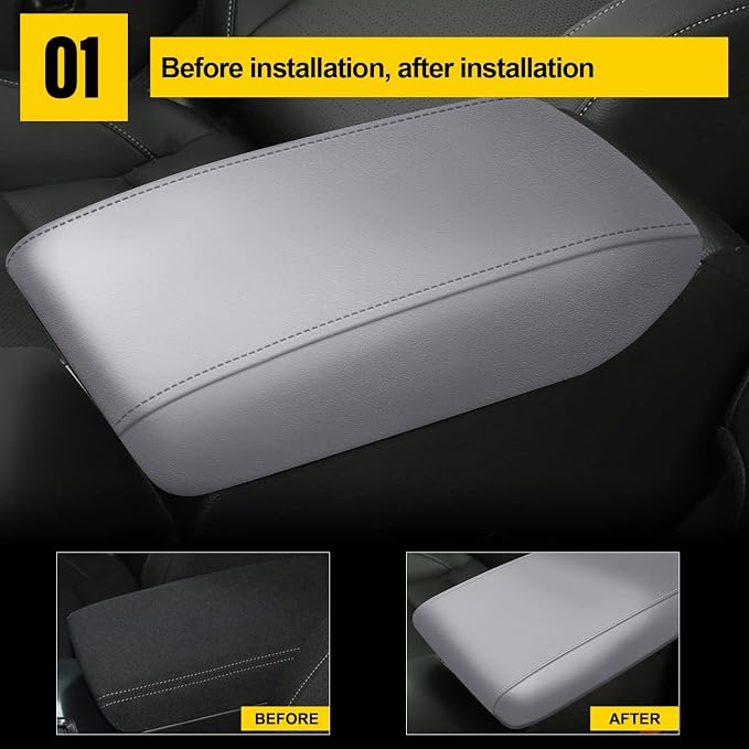 AOMSAZTO Grey Armrest Console Cover for Civic 2012-2015 Honda Middle Leather Arm Cover